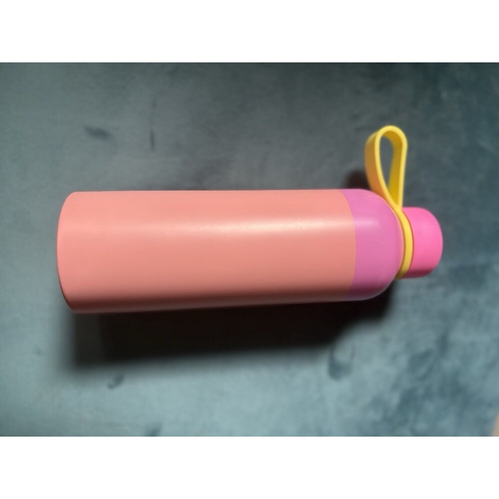 Sunny Day Pink Yellow Stainless Steel Reusable Water Bottle 16oz Screw-on Lid